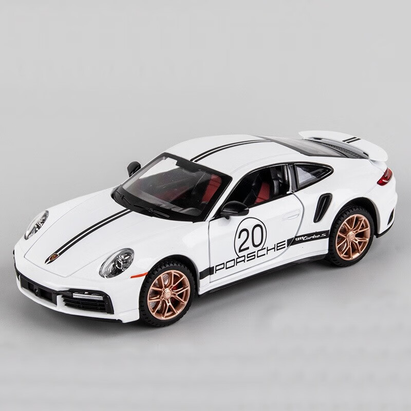 小汽车模型仿真回力跑车儿童玩具男孩生日礼物 保时捷911白色-盒装