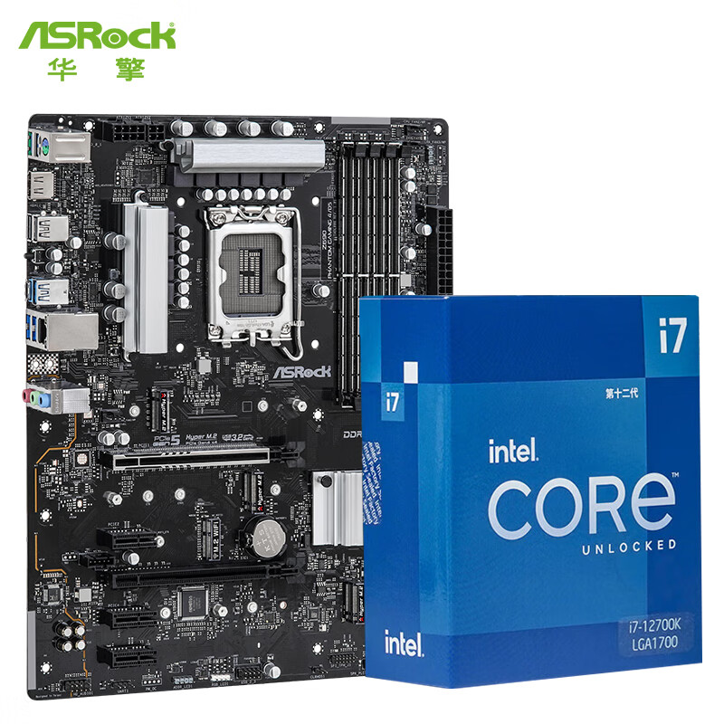 华擎（ASRock）Z690 Phantom Gaming 4/D5 电竞主板主板+Intel i7-12700K CPU处理器 板U套装 CPU主板套装