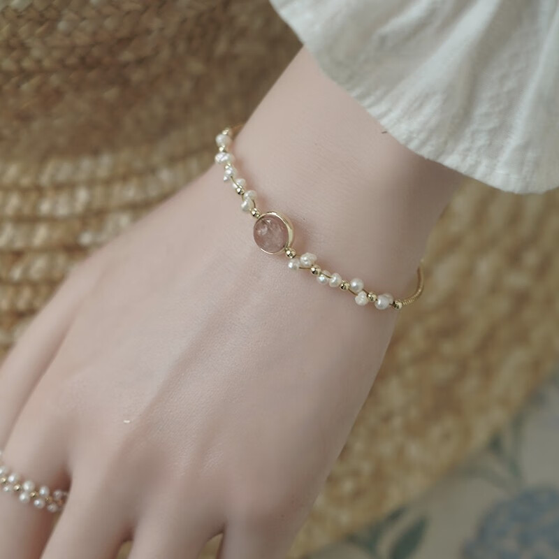 van crude annora品牌手链女水晶珍珠手工气质可调节不褪色520情人节