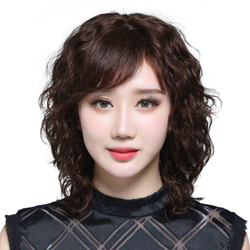 整顶假发女短发蓬松自然女士假发中长发羊毛卷假发时尚妈妈假发套 真
