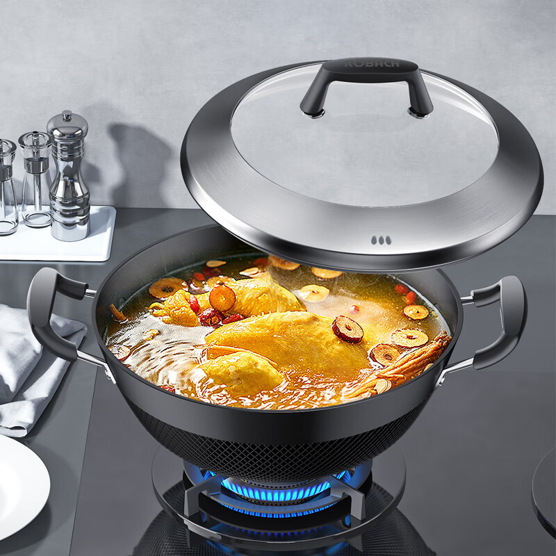 康巴赫鼎釜铸铁炖锅无涂层铁锅家用炒锅 【加大容量巨能装铸铁锅+蒸屉】 36cm 【大家庭必备】超深锅体能炖整只鸡