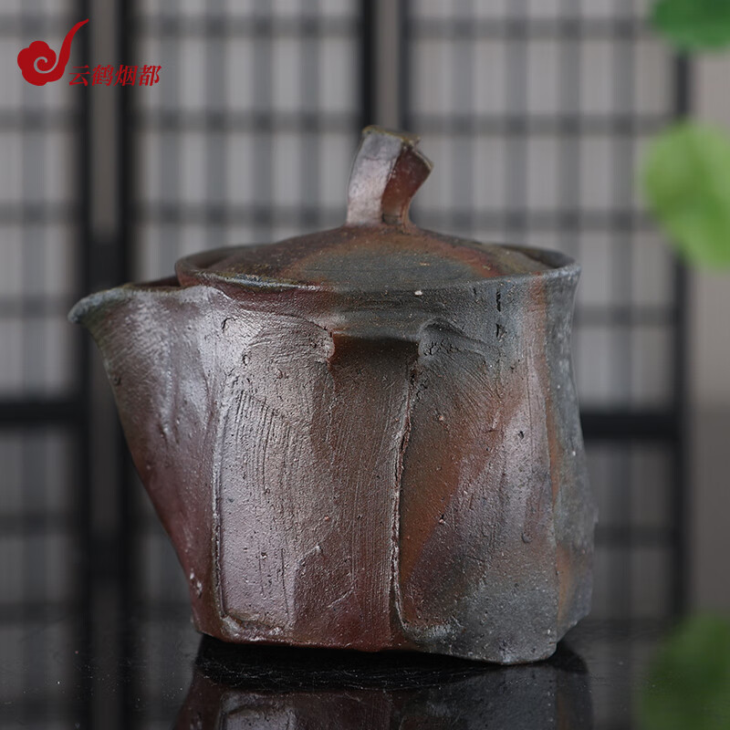 云鹤烟都 日本进口 備前烧面取宝瓶手工制复古日式柴烧茶具 泡茶器具