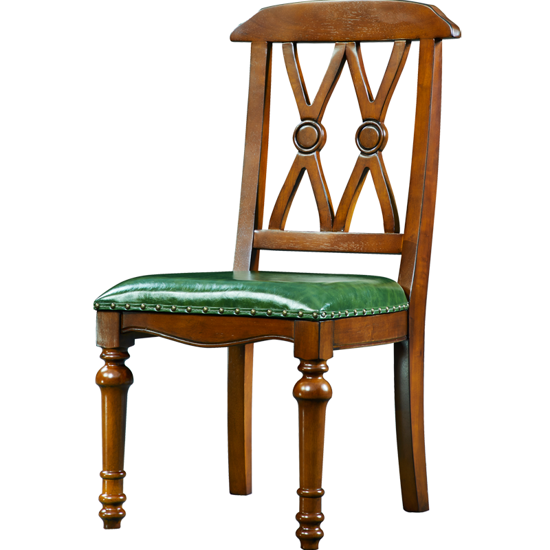 艾理思 全实木餐椅 美式乡村实木书椅  简约欧式餐厅家具无扶手真皮椅子