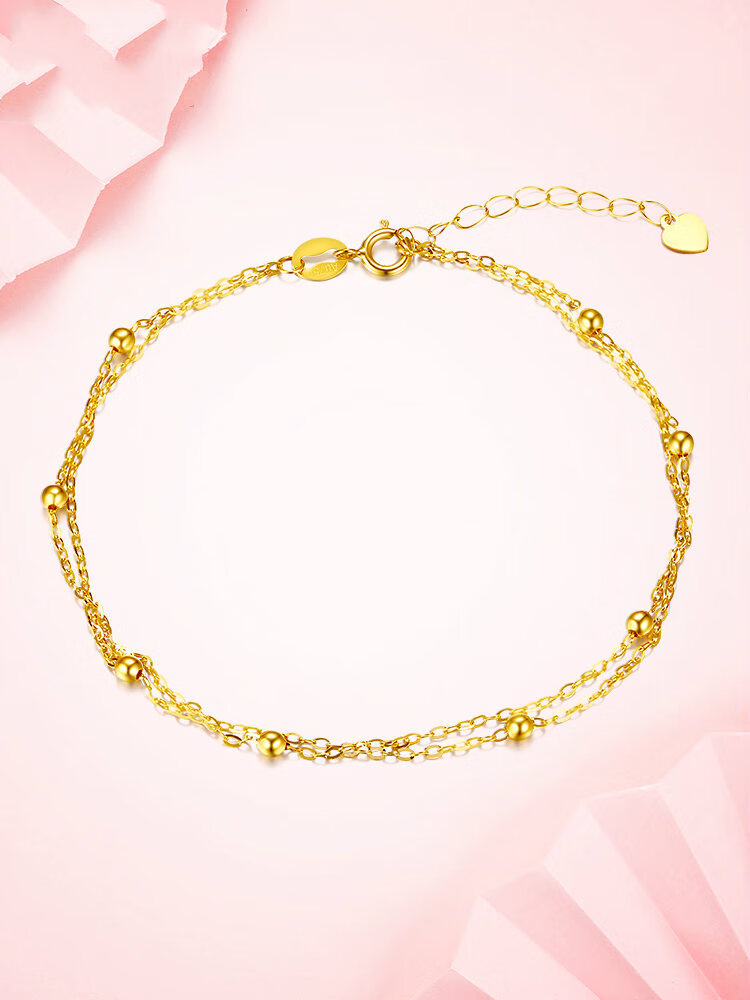 手链18k金女黄金彩金玫瑰金闪o满天星手饰送女友礼物 【18k黄】-闪o型