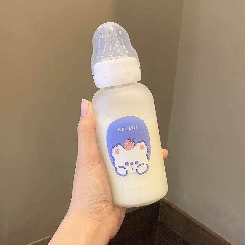 萌依儿(mengyier)奶瓶奶粉杯玻璃杯子ins创意吸管水杯可爱大人学生