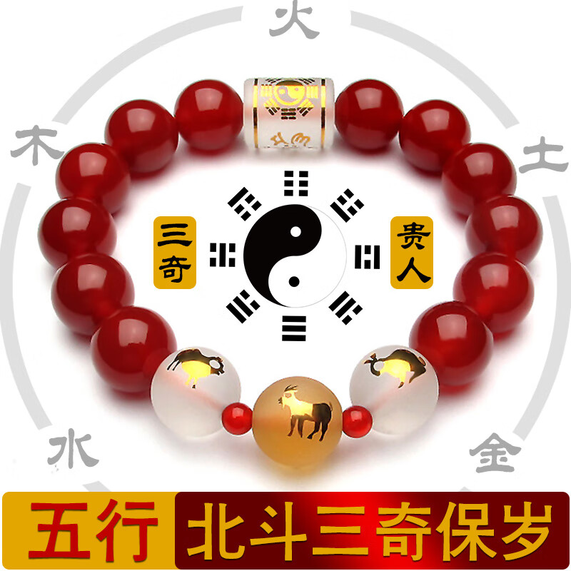 珠2024年生肖龙北斗三奇保岁手链属龙本命年吉祥物 属鼠黑曜石男款