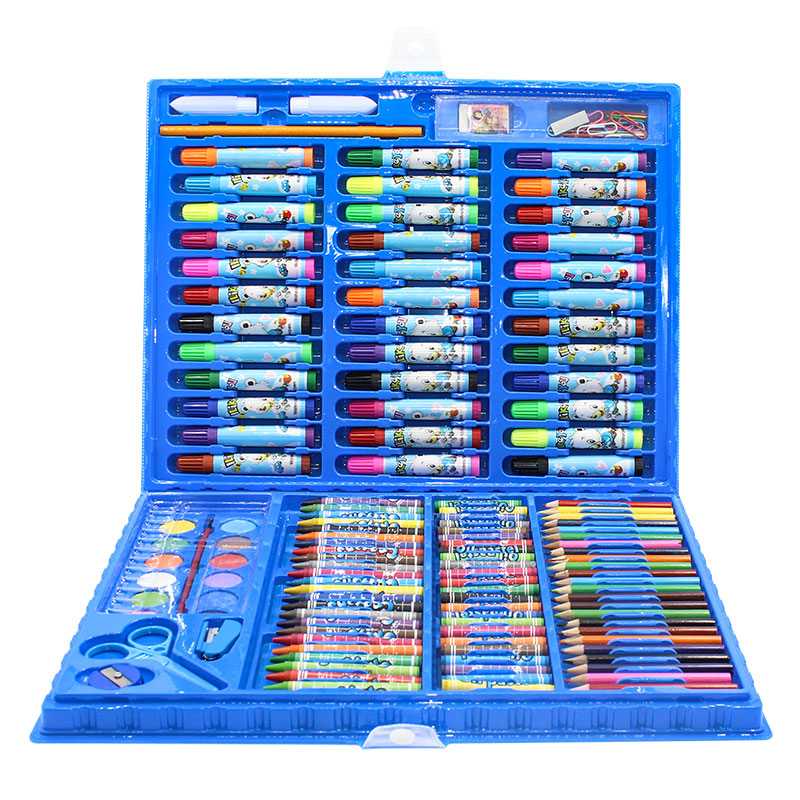 儿童水彩笔绘画套装送画本礼盒画笔蜡笔幼儿园礼物小学生美术用品 150件套蓝色(送一画画本)