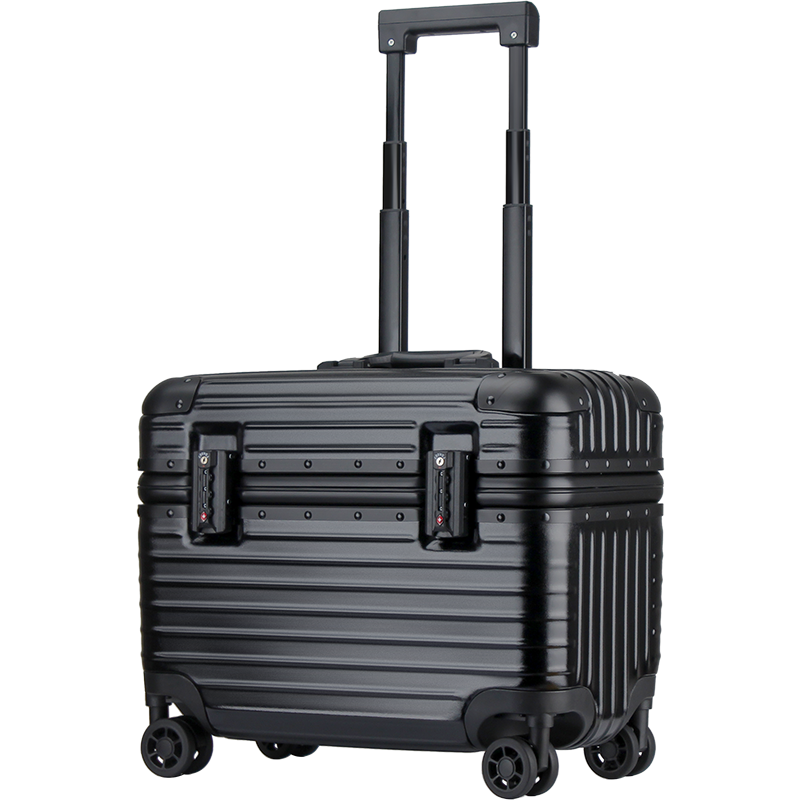 翻譯官拉桿箱上開(kāi)蓋行李箱女加厚防刮旅行箱男工具箱密碼登機紅酒箱 PC上開(kāi)口鋁框-黑色 18英寸1-5天(大容量登機箱)