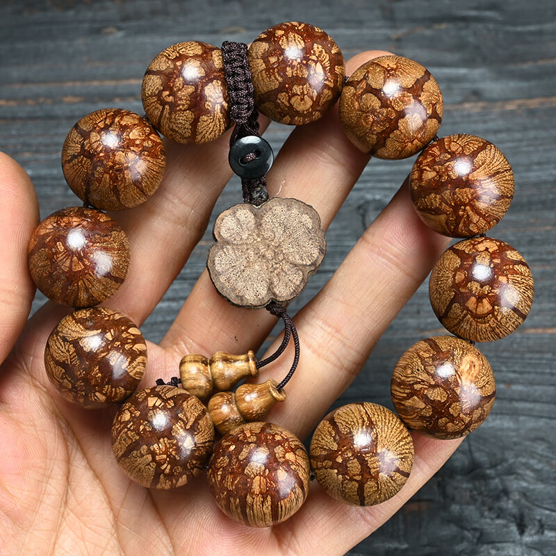 拾禾龙须藤梅花入骨丹手串 佛珠手链西瓜沉梅花木六道木纹文玩手珠念