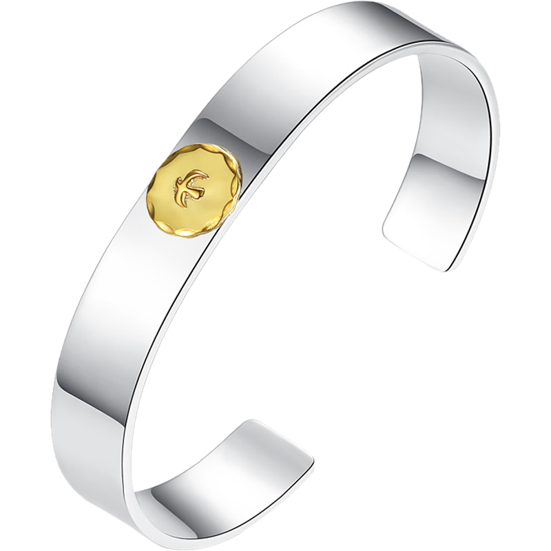 凡丘珠寶 Goro's高橋吾郎手工復(fù)刻11敲邊飛鳥印臺平打手鐲 925銀個性男女款銀鐲子時尚情侶手鐲 「銅」銀款