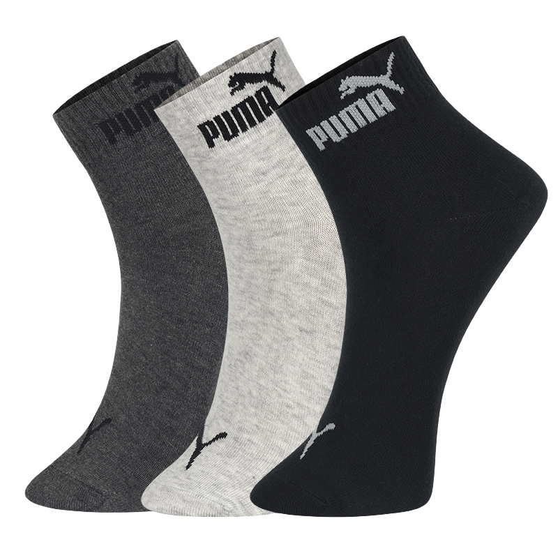 PUMA彪马袜子男士运动夏季透气款休闲中筒袜3双装 黑灰组合 均码(39/42)