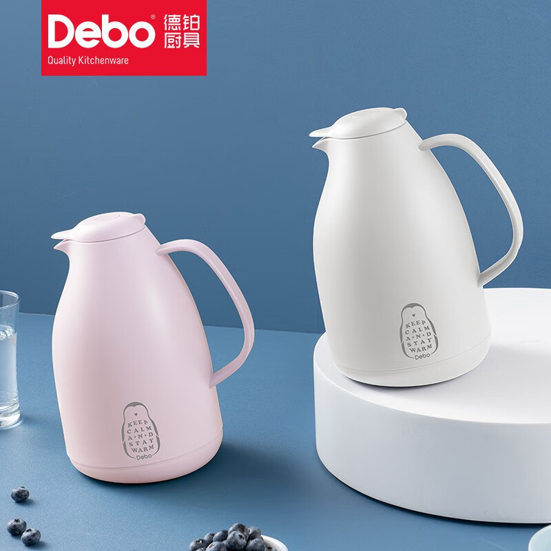 debo 德铂企鹅保温壶红胆玻璃暖水壶家用热水壶暖壶1500ml 米白