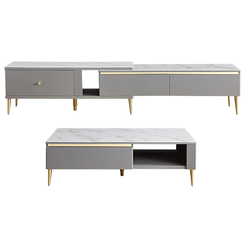 全友家居 茶几电视柜现代轻奢可伸缩大小户型茶几电视柜钢化玻璃客厅边几电视机柜组合126905 伸缩电视柜