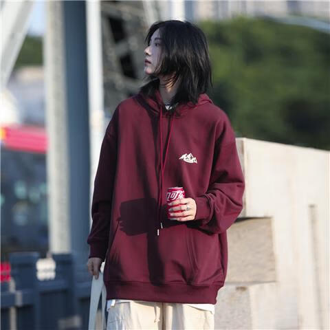 希尾情侣卫衣带帽你初恋老王 连帽男酒红色长袖外套ins春秋季日系宽松