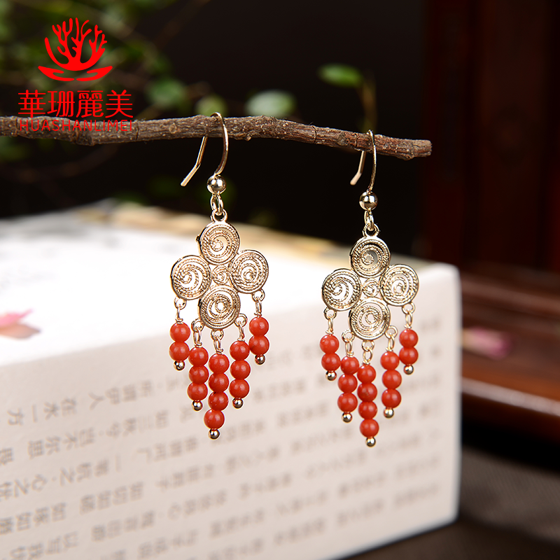 华珊丽美  珊瑚耳坠 佩戴气质优雅天然聚会送礼时尚大气珠宝
