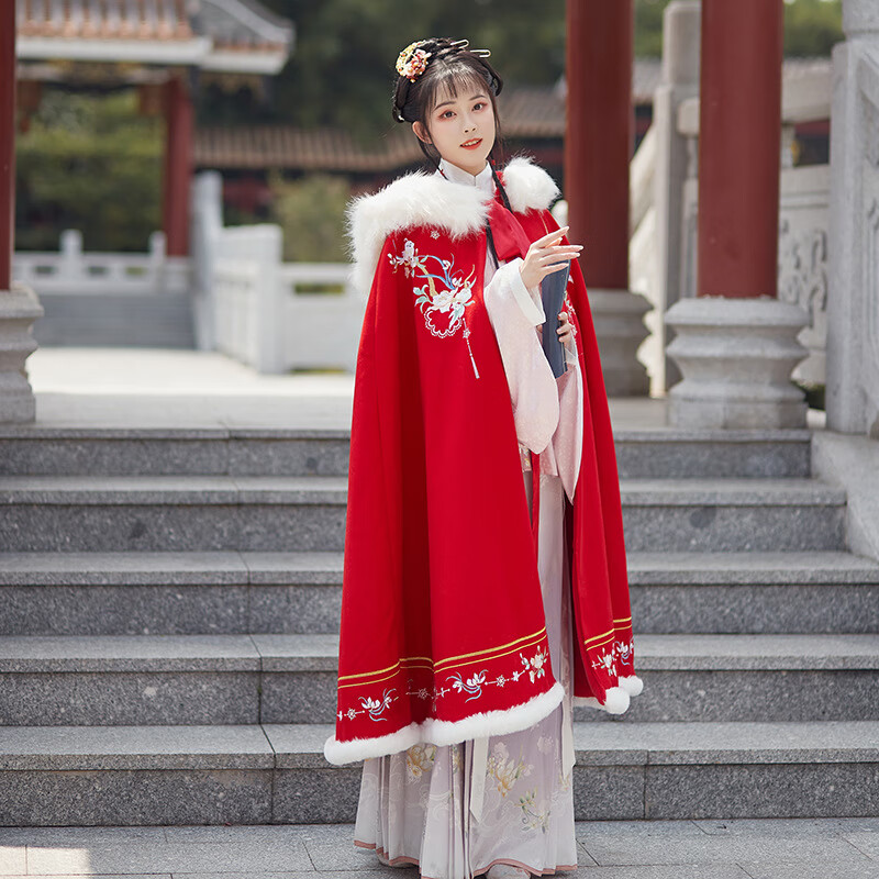 中国风斗篷汉服女款2022新款秋冬季加绒加厚超仙飘逸披肩披风 红色 m