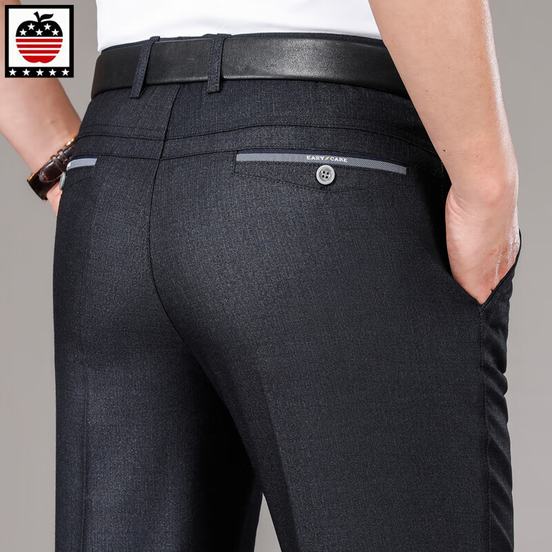 aemape苹果男装春秋男士宽松西裤中年男士高腰深裆男裤弹力爸爸装西装