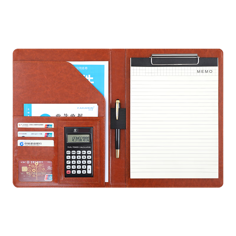 嘉然恒 A4商務多功能文件夾皮質經(jīng)理夾房產(chǎn)中介4S店銷售簽約夾辦公資料夾談單合同夾定制 棕色12位計算器	