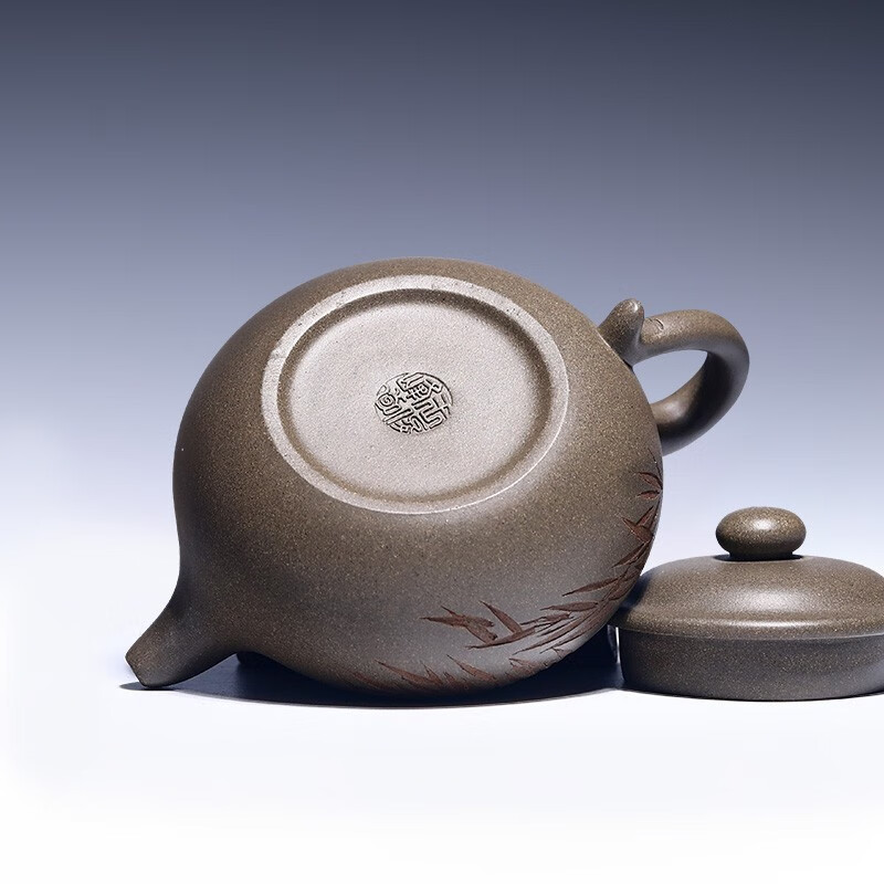 古往今来 宜兴紫砂壶泡茶壶王小峰纯全手工紫砂茶壶青灰泥刻竹仿古