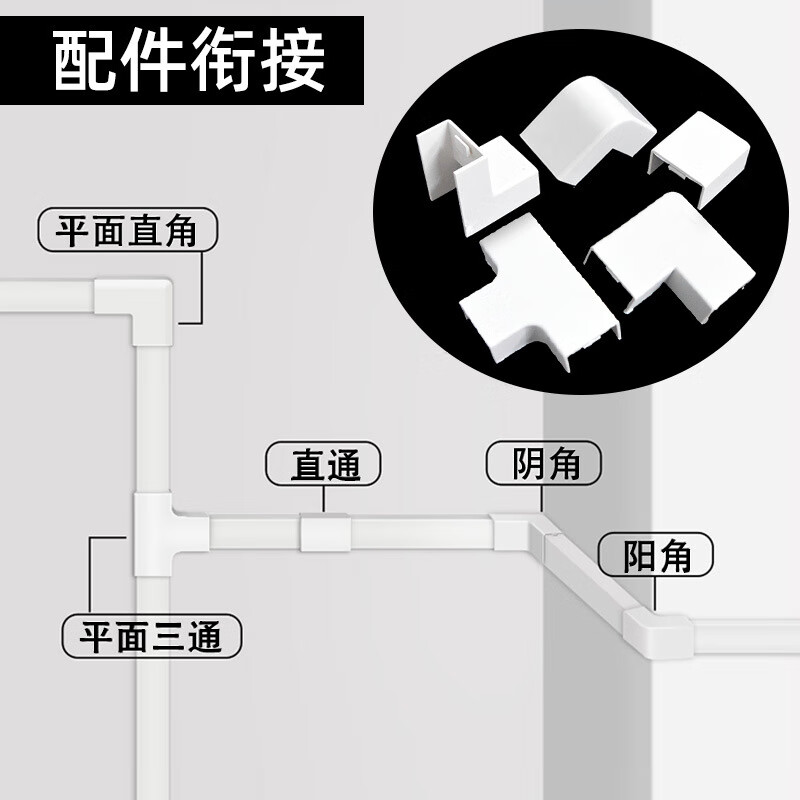 塑料走线槽直接直通弯角阳角阴角三通阻燃线槽接头 弧形2号 平面弯头