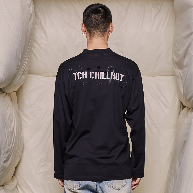 TCH真5折服饰轻奢潮流长袖T恤男字母烫钻秋内搭休闲秋衣T69C086009 L