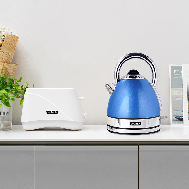 一特(EnTech)1800W快速烧水壶家用高颜值电热水壶大容量分体式加厚304不锈钢大功率插电烧水自动断电防干烧 1.7L 专柜款-海洋蓝(带水窗)