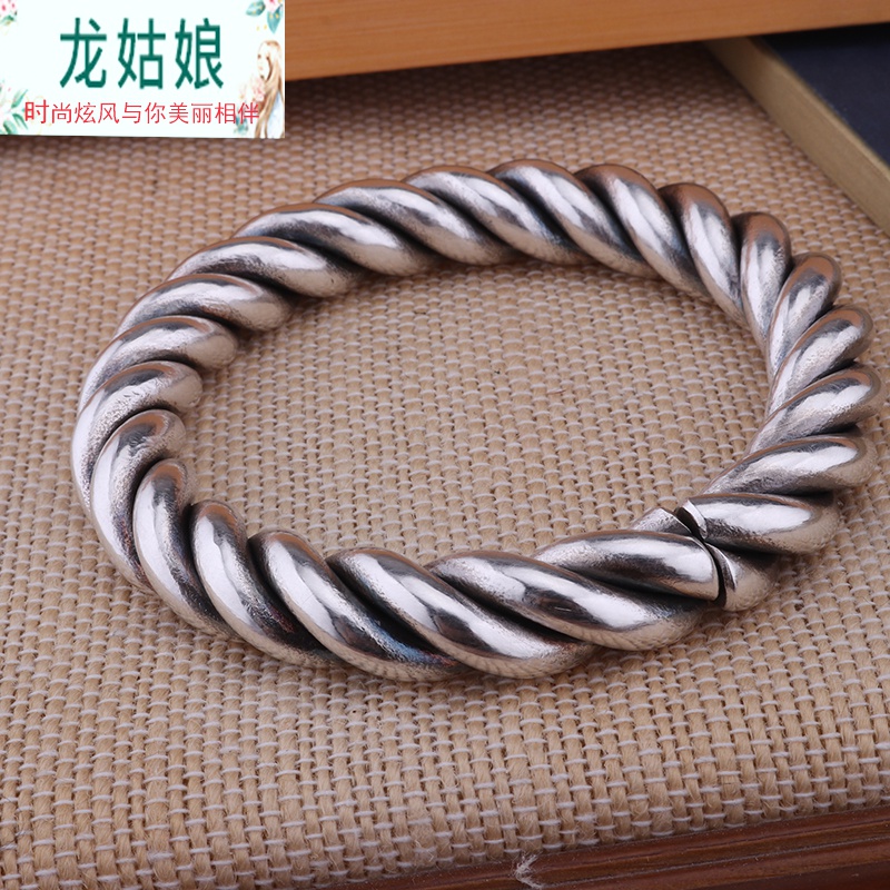 真银手镯999足银手工100克麻花复古实心定做订制刻字 100克麻花银手镯