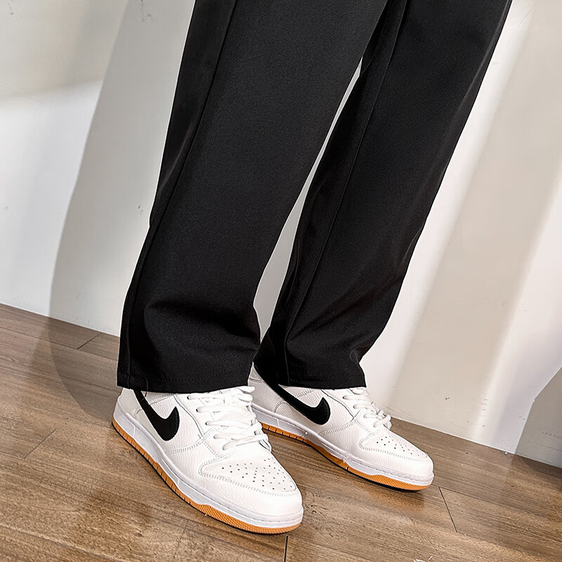 PBOA加绒宽松休闲西装裤男抽绳松紧腰秋冬直筒垂感阔腿长商务西服裤子 黑色【长裤】 4XL (建议180-200斤)