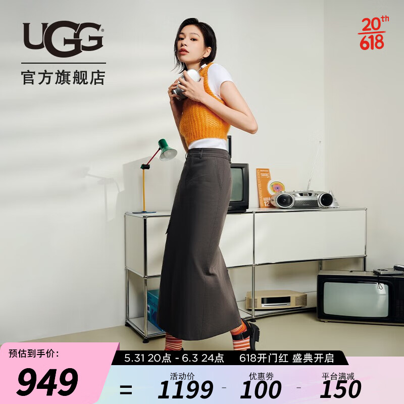 UGG2023夏季新款女士休闲厚底凉鞋舒适露趾方跟粗跟凉鞋 1136764 BLK | 黑色 36