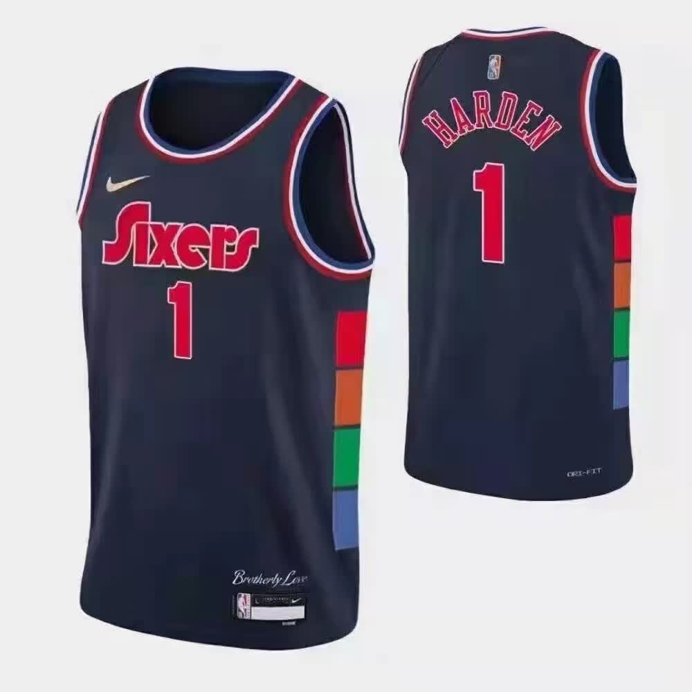 山头林村nba1号哈登篮球服21号恩比德球衣75周年城市版运动背.