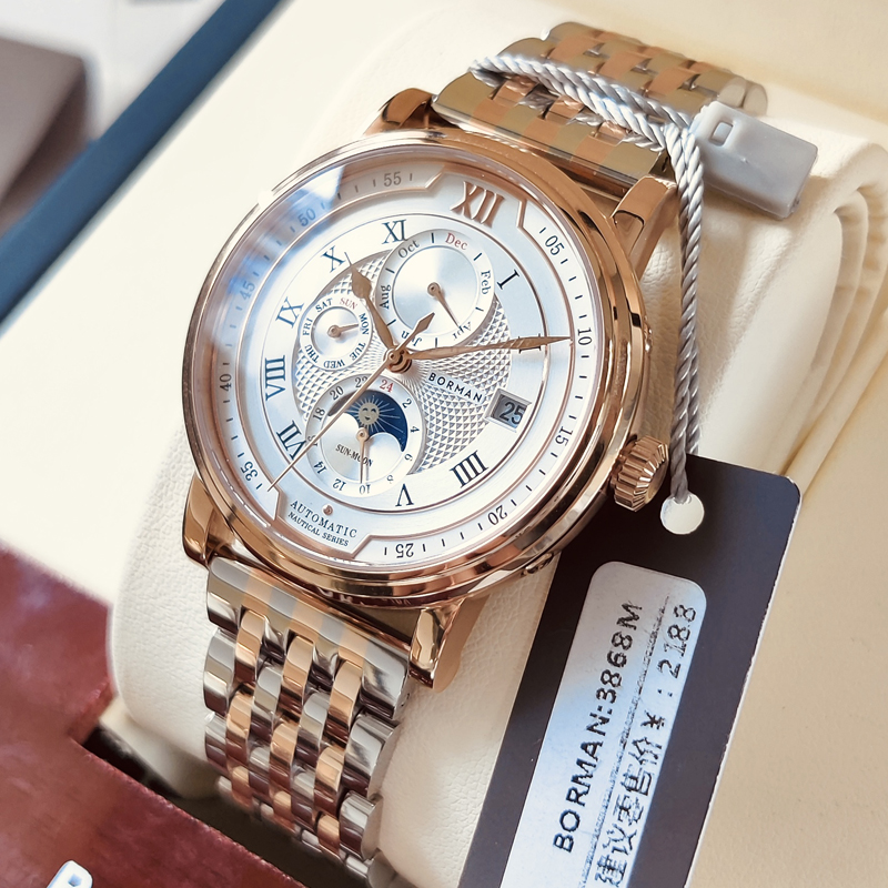 柏曼(borman)德国认证手表男机械表全自动商务休闲瑞表多功能风格防水