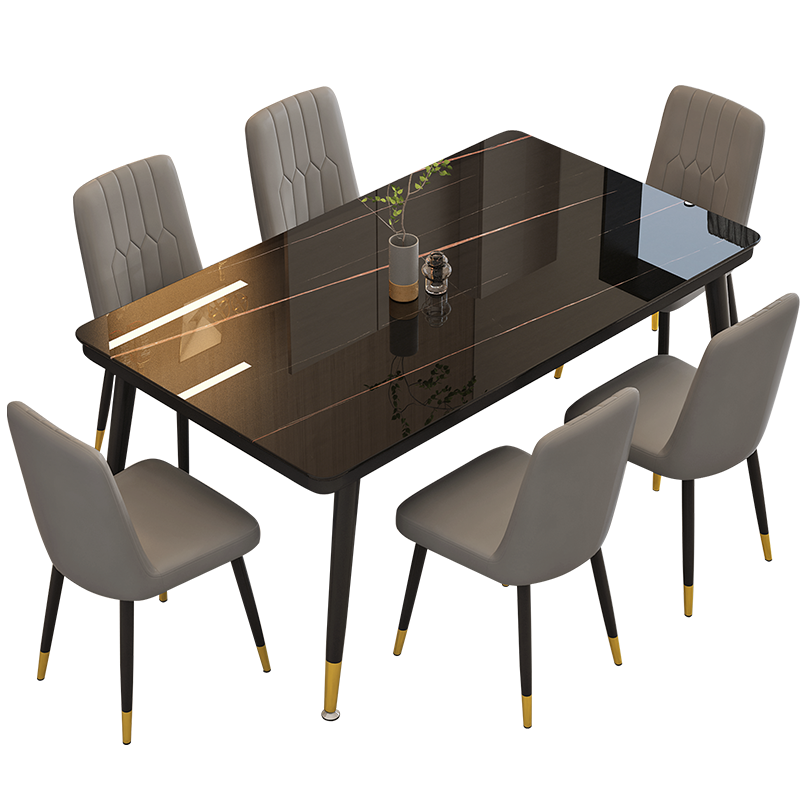 凡社 餐桌 仿岩板简约长方形钢化玻璃饭桌家用 4人6人小户型餐厅桌子 劳伦黑金纹 120*70*75cm FZC1BB3