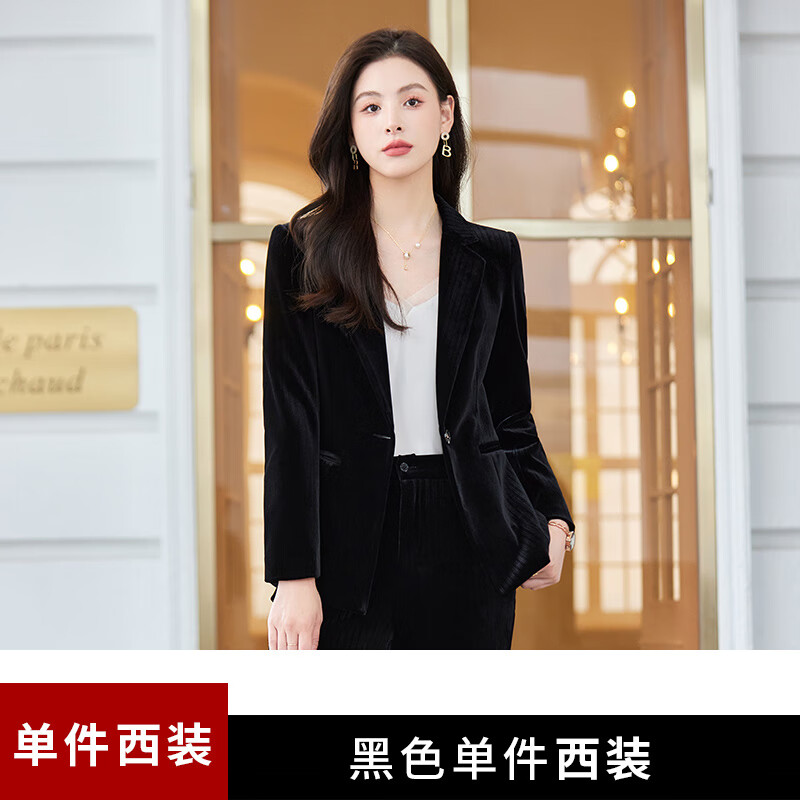 西装女套装春秋款两件套2024新款小西装外套显瘦女ol职业装 黑色 单件