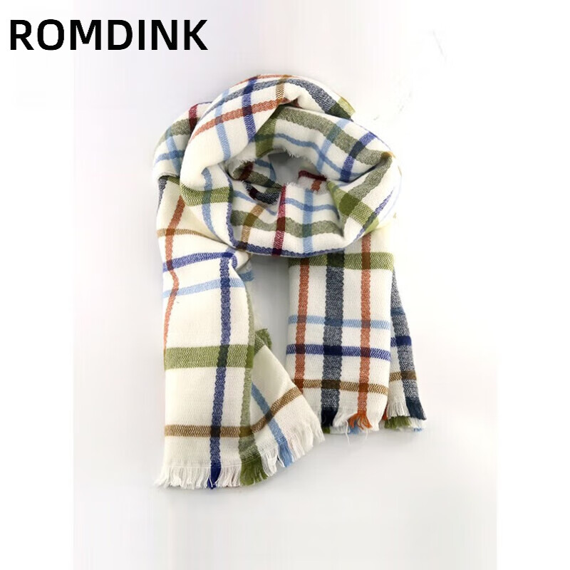 romdink秋冬羊绒围巾男女韩版百搭披肩两用长款英伦格子保暖 田字格