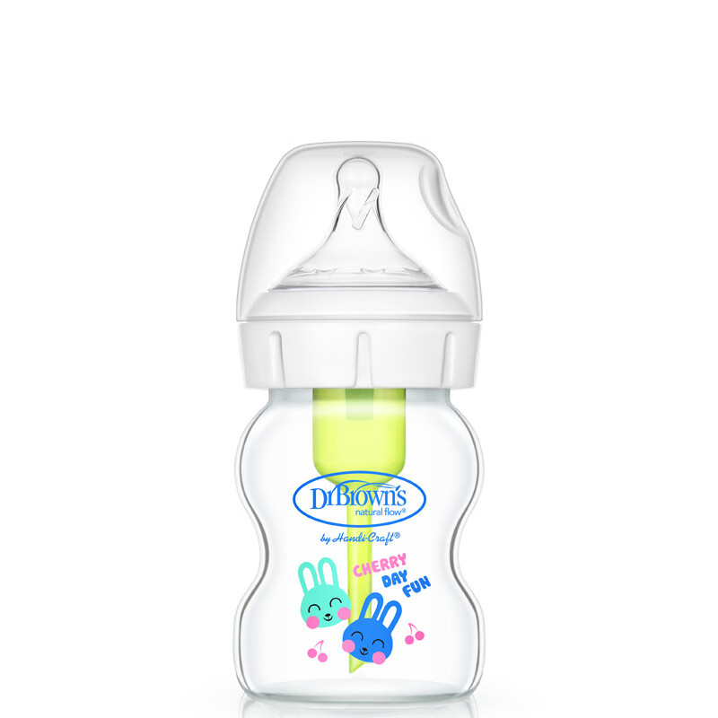 布朗博士奶瓶 新生儿宽口径初生奶瓶 婴儿防胀气奶瓶 快乐兔玻璃奶瓶150ml