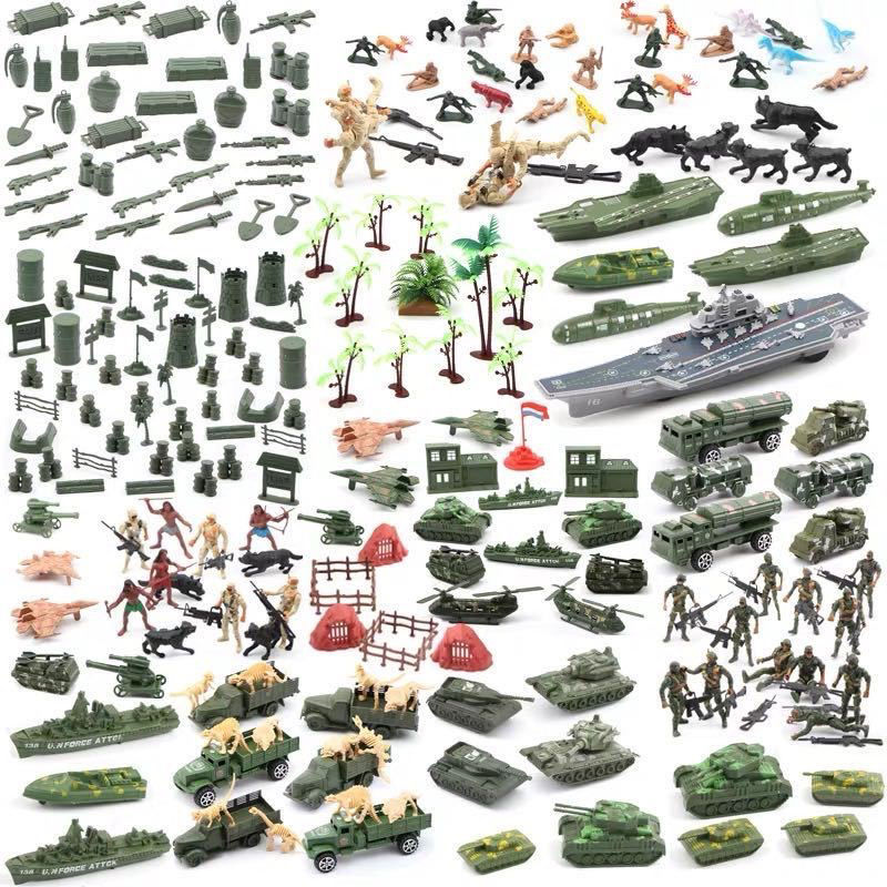 兵人玩具套装二战军事沙盘儿童塑料士兵怀旧小士兵模型打仗玩具 100士兵30配件+大收纳盒