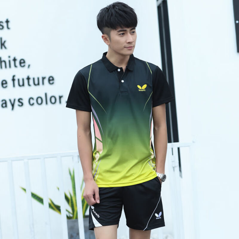 蝴蝶运动乒乓球服新款套装男女款短袖上动速干短裤比赛训练服 男黑