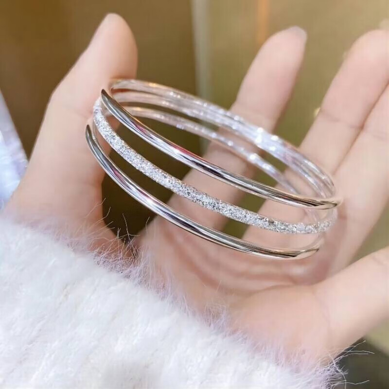 老银匠纯银手镯女S999三生三世足银镯子实心多圈年轻款送女友闺蜜礼物 三生三世流沙款(54mm)