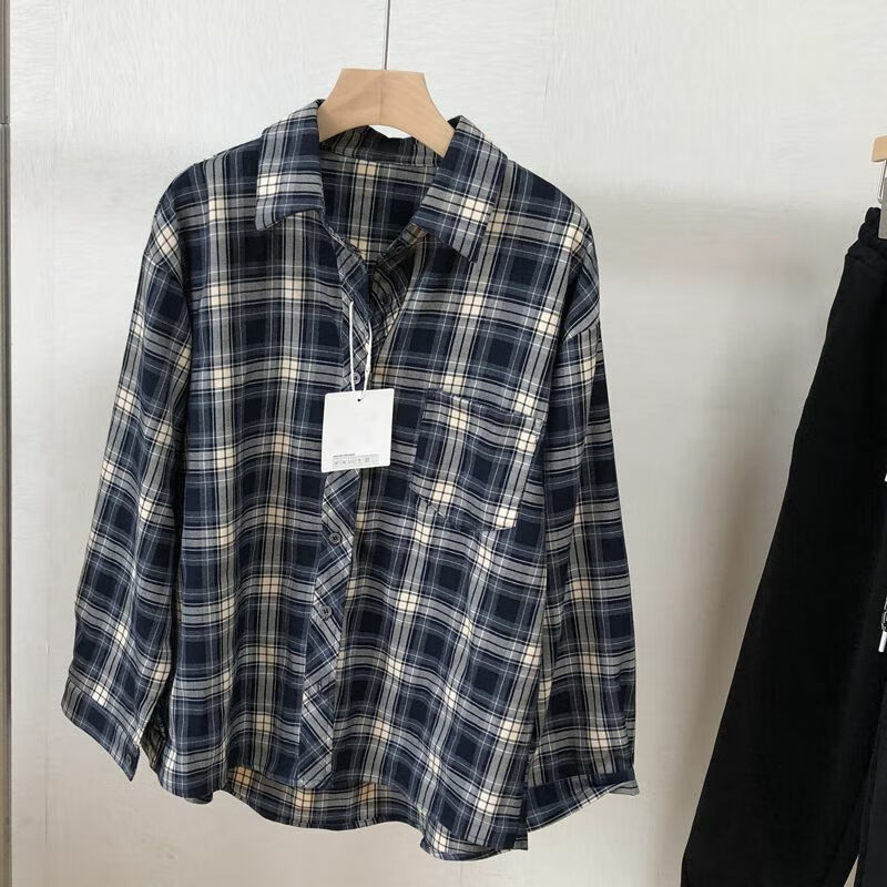 春秋季复古格子磨毛款衬衫男女翻领长袖百搭休闲开衫衬衣外套男潮 313红色格子 2XL :140-150斤