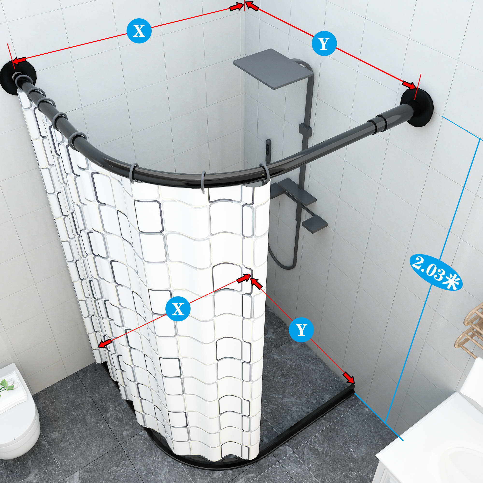 boussac浴室浴帘防水布套装免打孔弧形防霉隔断高档磁性淋浴卫生间挡