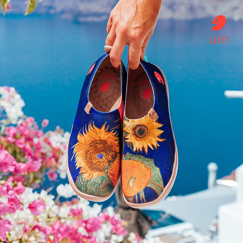 u·in彩绘旅行鞋托莱多1休闲女鞋一脚蹬帆布透气花卉涂鸦鞋旅游健步鞋
