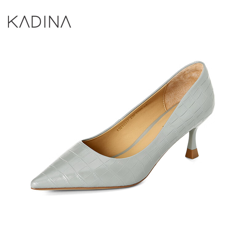 卡迪娜（Kadina）23年春季新款轻便通勤女单鞋细高跟浅口时装鞋KS230517 KS230517-灰蓝色羊皮革 38