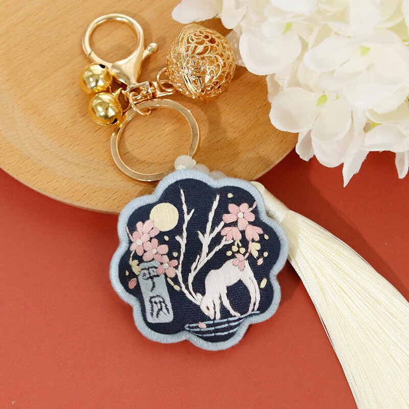 趣味刺绣diy手工制作平安福礼物自绣醒狮钥匙扣护身符送男友材料包 红