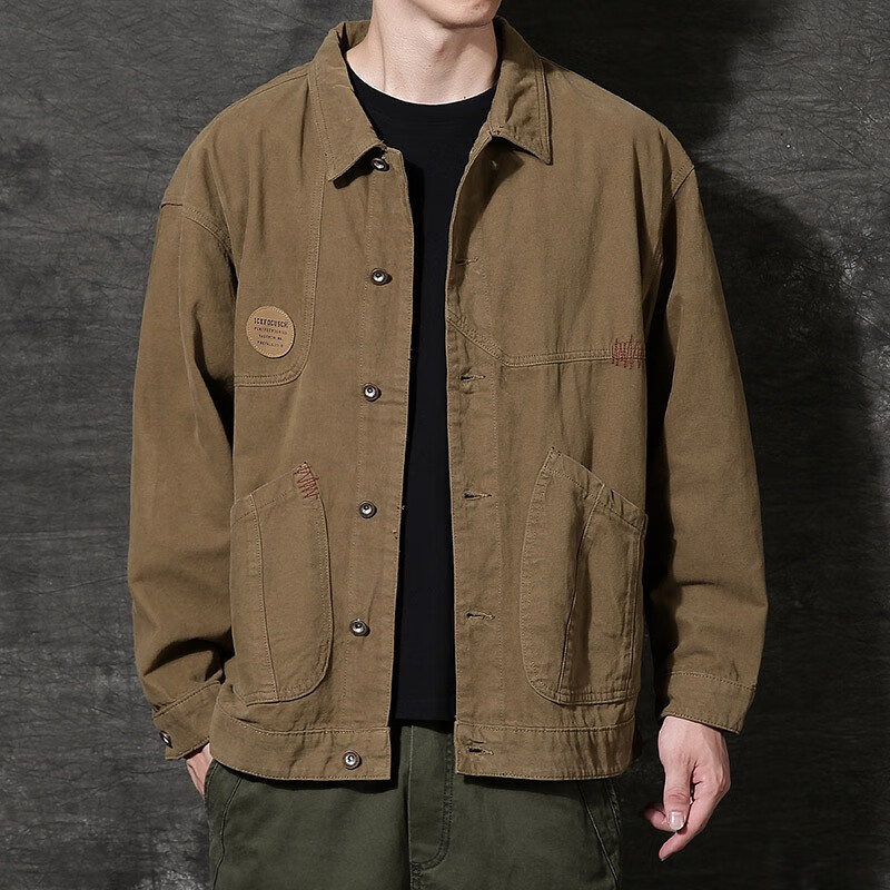 名面牛仔外套男春秋款宽松纯棉工装夹克男士大码牛仔衣男生外衣上衣服
