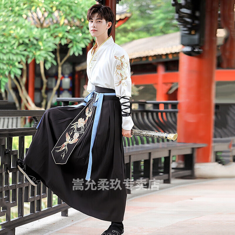温蔓尔飞鱼服霸气表演服帅气风汉服男中国风大码胖子古风魏晋侠客古