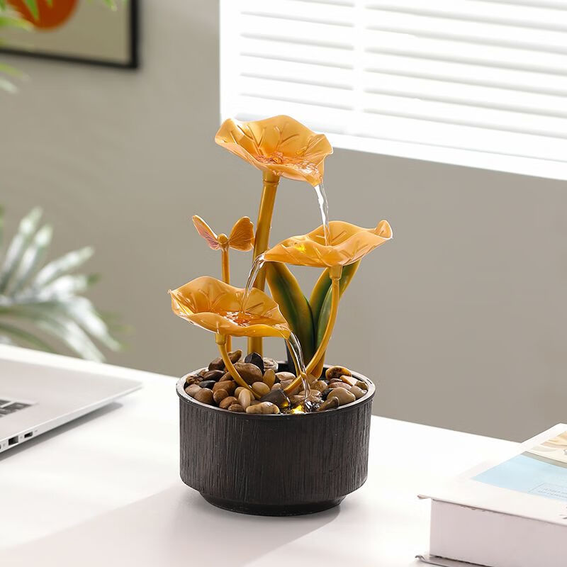 流水摆件循环水现代轻奢荷塘月色家用客厅摆件办公室家居桌面 圆底pvc