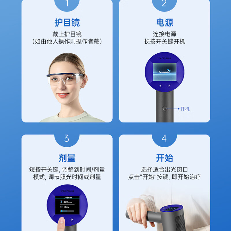 半岛308白癜风治疗仪白斑银屑病紫外线准分子牛皮癣光疗仪医用家用 半岛308祛白精灵UV50-PLUS【强度50】