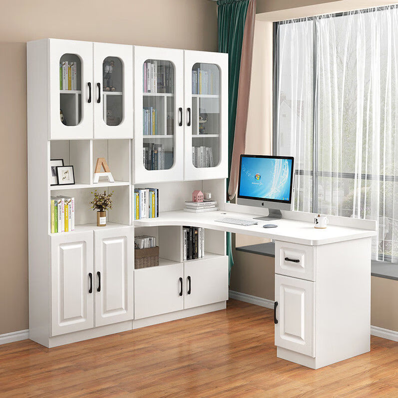 奥尤莱实木电脑桌家用台式转角书桌书架一体桌组合书房学生学习写字桌