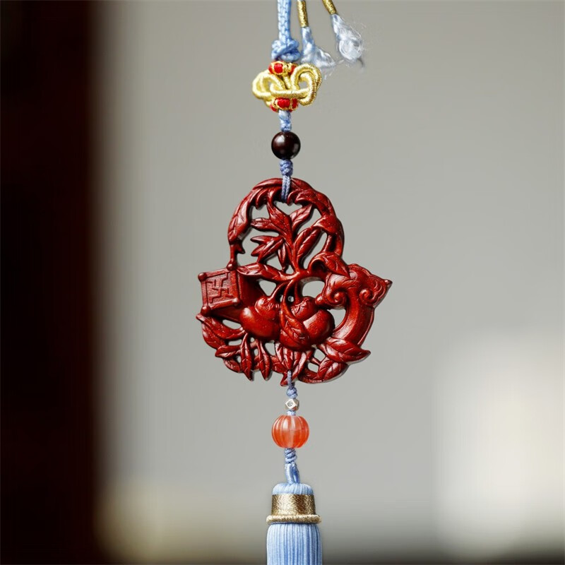 印度小叶紫檀檀香紫檀事事如意挂件双面镂空雕事事如意纹寓意吉祥 事