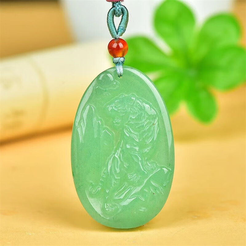 洁玉堂玉石绿东陵玉生肖老虎挂件 上山虎玉石吊坠 玉器老虎玉坠